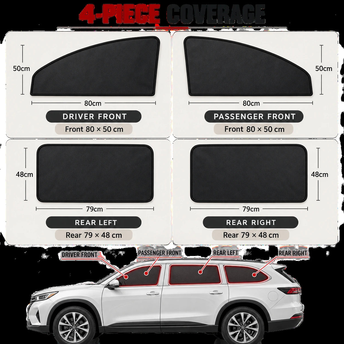 Magnetic Car Side Window Curtains – 4-Piece Front & Rear Privacy Sunshade Set