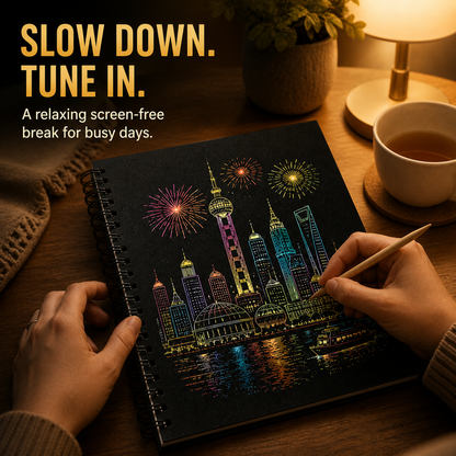Colorful City Series Scratch Art Book for Adults Foil Engraving Scratch Painting