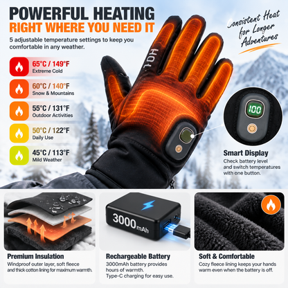 🔥 49%OFF Today | Rechargeable Heated Gloves – Touchscreen Winter Gloves with Adjustable Heat for Skiing, Hiking & Outdoor Use