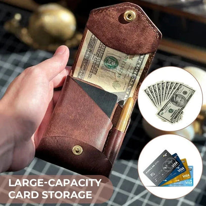 Vintage Leather Wallet with Pen Holder | Compact EDC |  Free A Pen