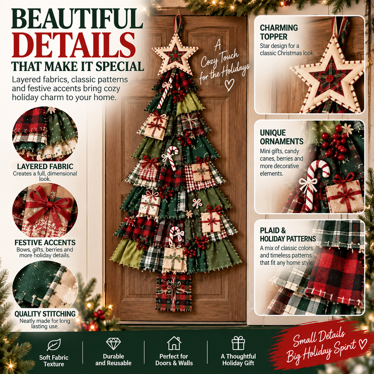 Handmade Fabric Christmas Tree Door Hanging Decor 🎄