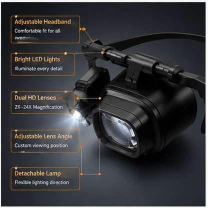 🔍 Head-Mounted LED Magnifying Glasses with Interchangeable Lenses