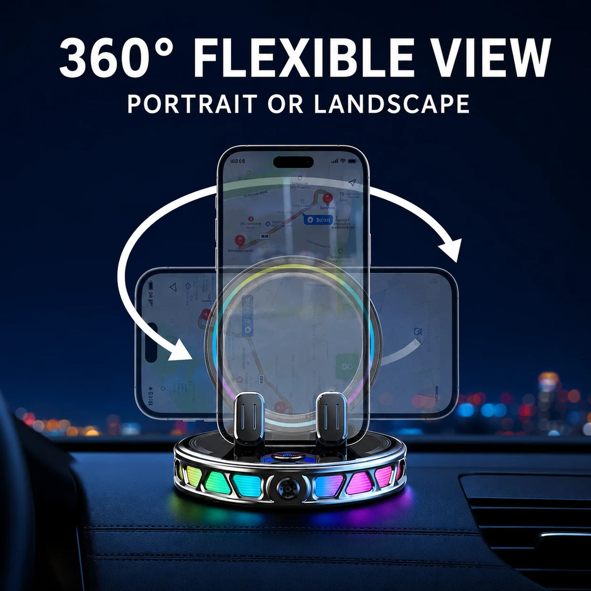 Wireless Car Mount Charger with RGB Light, Auto-Clamping