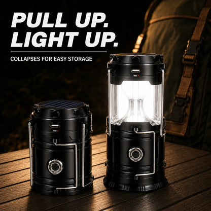 Collapsible Solar Rechargeable Camping Lantern with Magnetic Base & Hanging Hook