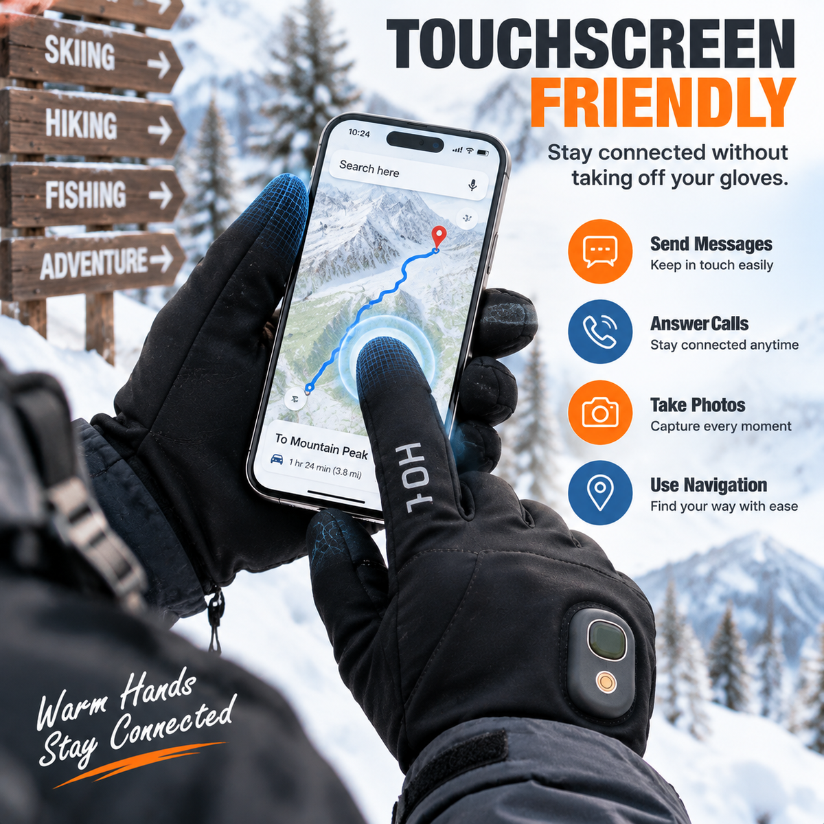 🔥 49%OFF Today | Rechargeable Heated Gloves – Touchscreen Winter Gloves with Adjustable Heat for Skiing, Hiking & Outdoor Use