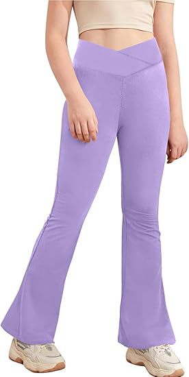 🤸‍♀️ Girls’ V-Cross High Waisted Flare Leggings – Ultra-Soft Stretch Yoga Bell Bottoms ✨