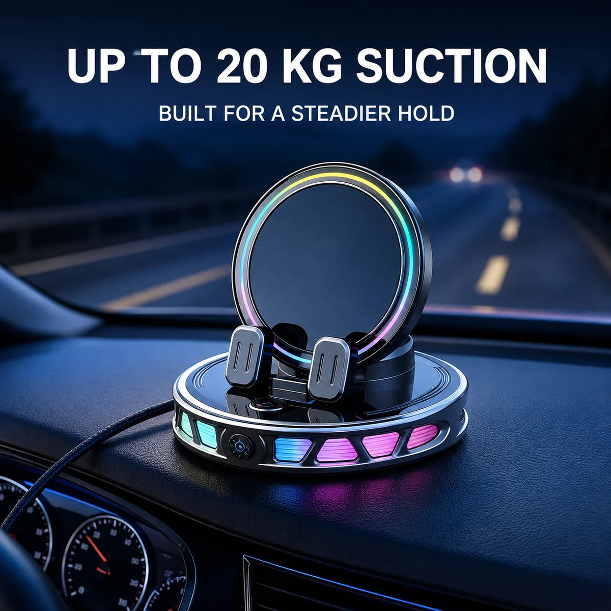 Wireless Car Mount Charger with RGB Light, Auto-Clamping