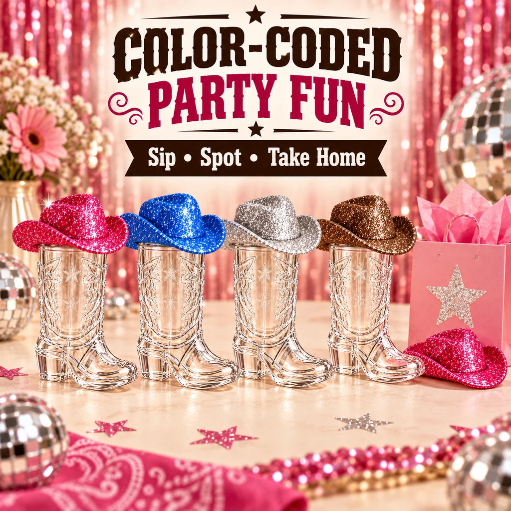 Mini Cowboy Boot Shot Cups with Decorative Hats