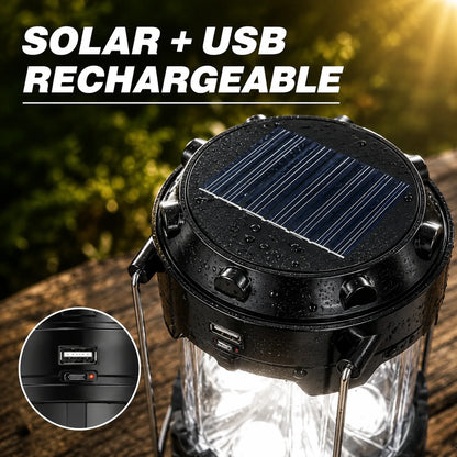Collapsible Solar Rechargeable Camping Lantern with Magnetic Base & Hanging Hook