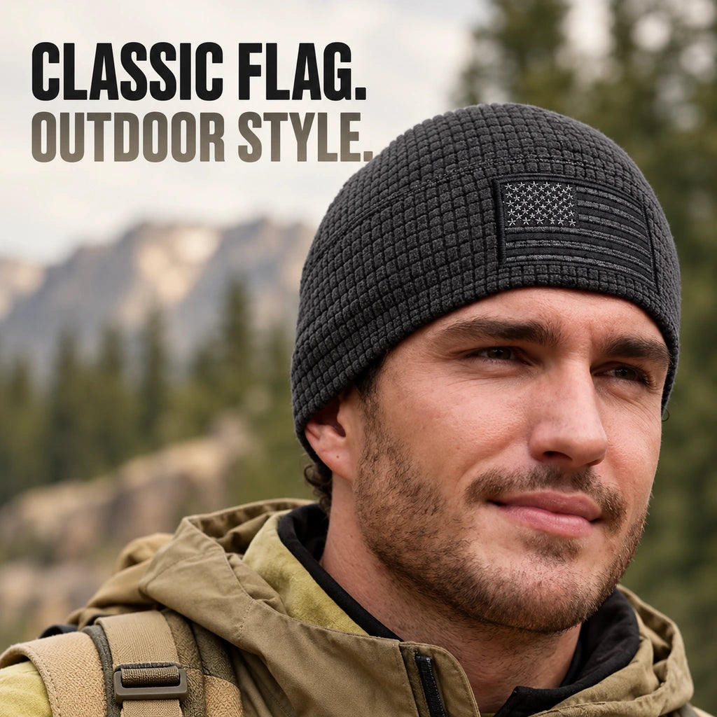 USA Flag Grid Fleece Beanie