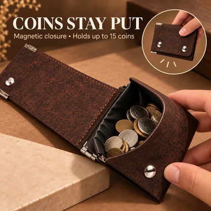 Vintage Compact Trifold Wallet with Quick-Access Coin Pocket