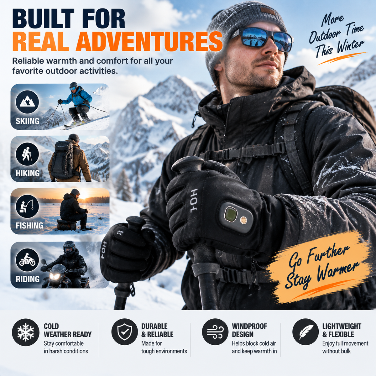 🔥 49%OFF Today | Rechargeable Heated Gloves – Touchscreen Winter Gloves with Adjustable Heat for Skiing, Hiking & Outdoor Use