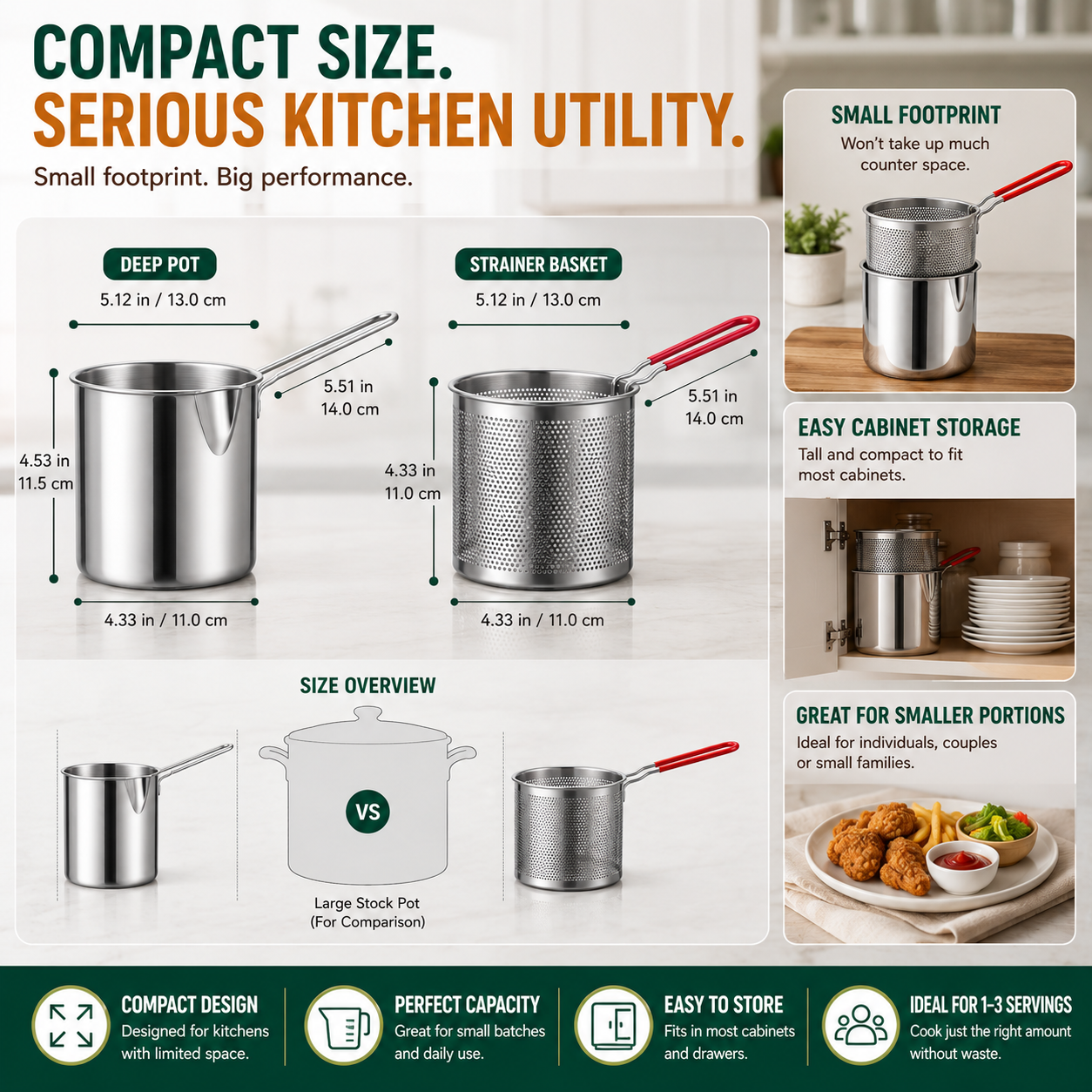 🍟 Premium Stainless Steel Mini Deep Fryer & Draining Set for Home Cooking
