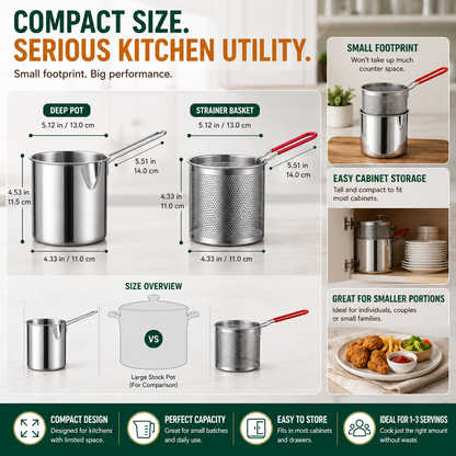 🍟 Premium Stainless Steel Mini Deep Fryer & Draining Set for Home Cooking
