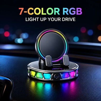 Wireless Car Mount Charger with RGB Light, Auto-Clamping