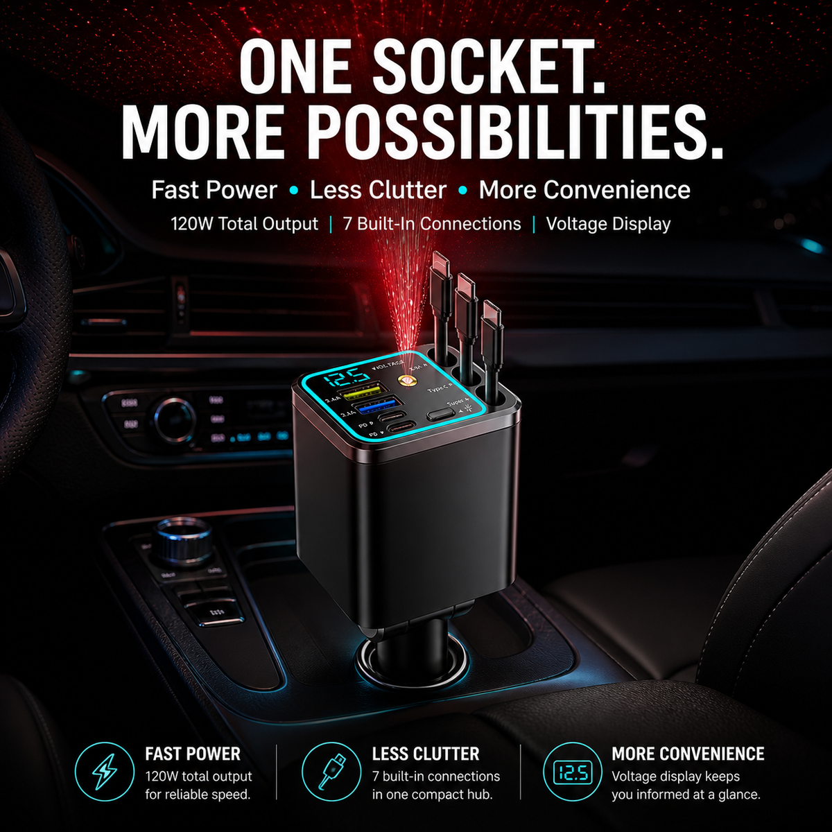 ✨Starry Ambient Light 7-in-1 Fast Car Charger