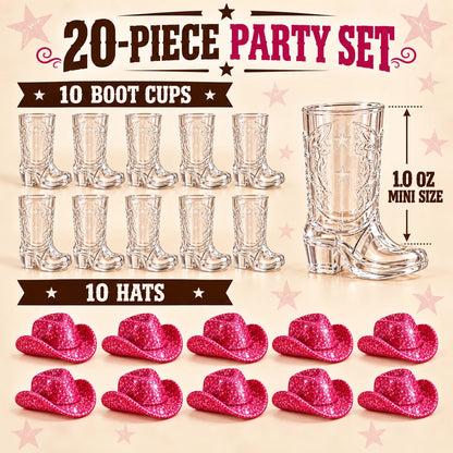 Mini Cowboy Boot Shot Cups with Decorative Hats