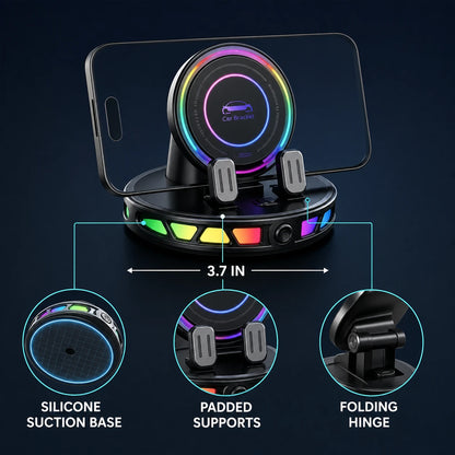Wireless Car Mount Charger with RGB Light, Auto-Clamping