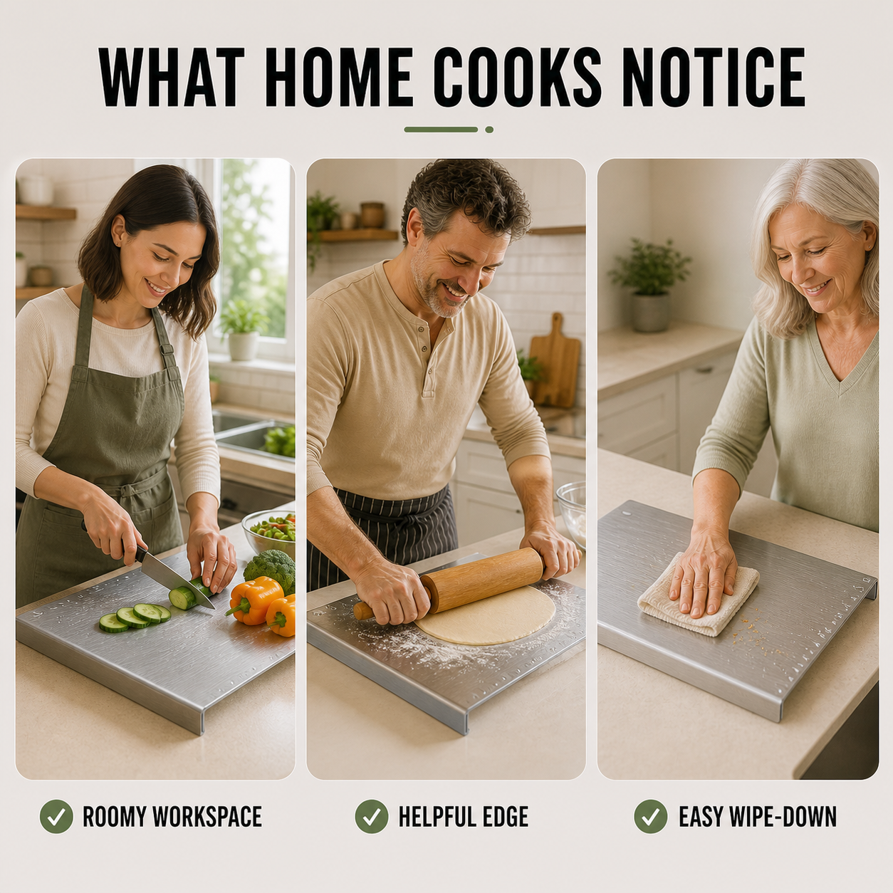 Stainless Steel Countertop Cutting & Pastry Board with Stabilizing Lip