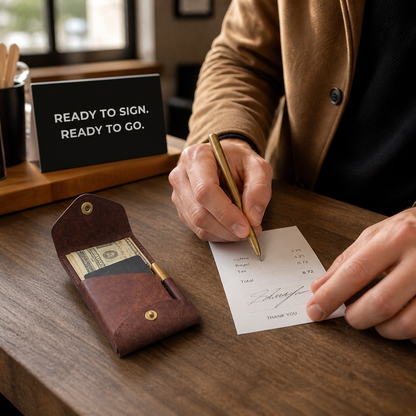 Compact Double-Flap Wallet with Built-In Pen Slot & Get a Free Pen💰