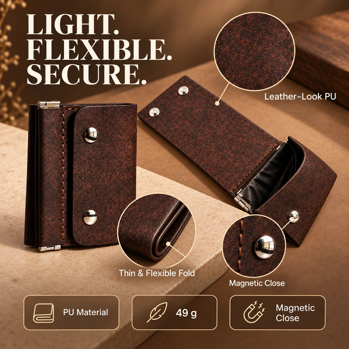 Vintage Compact Trifold Wallet with Quick-Access Coin Pocket