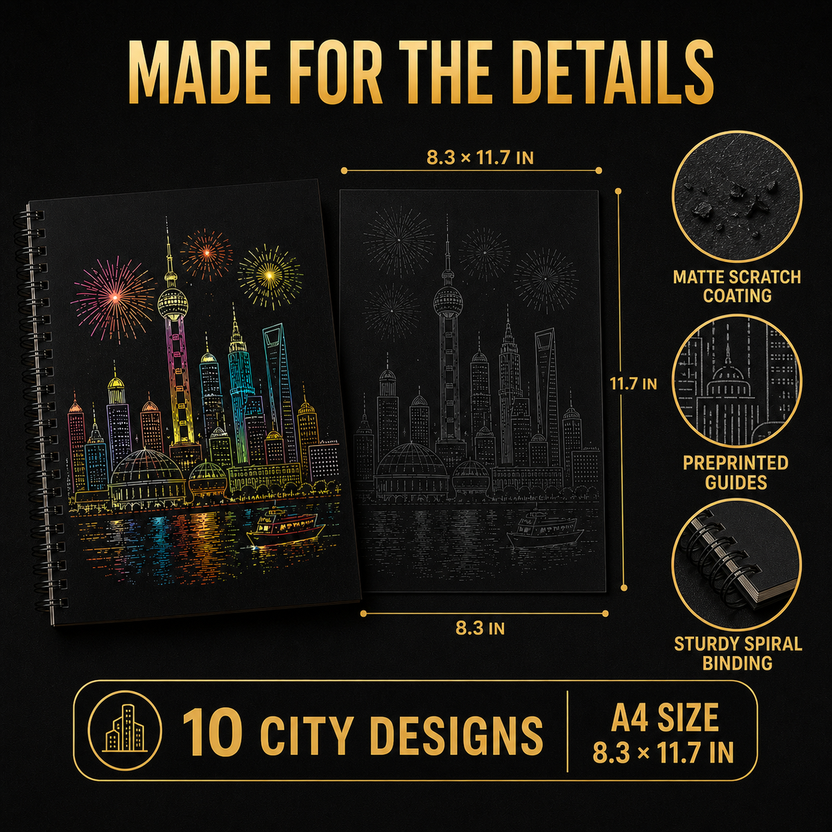 Colorful City Series Scratch Art Book for Adults Foil Engraving Scratch Painting
