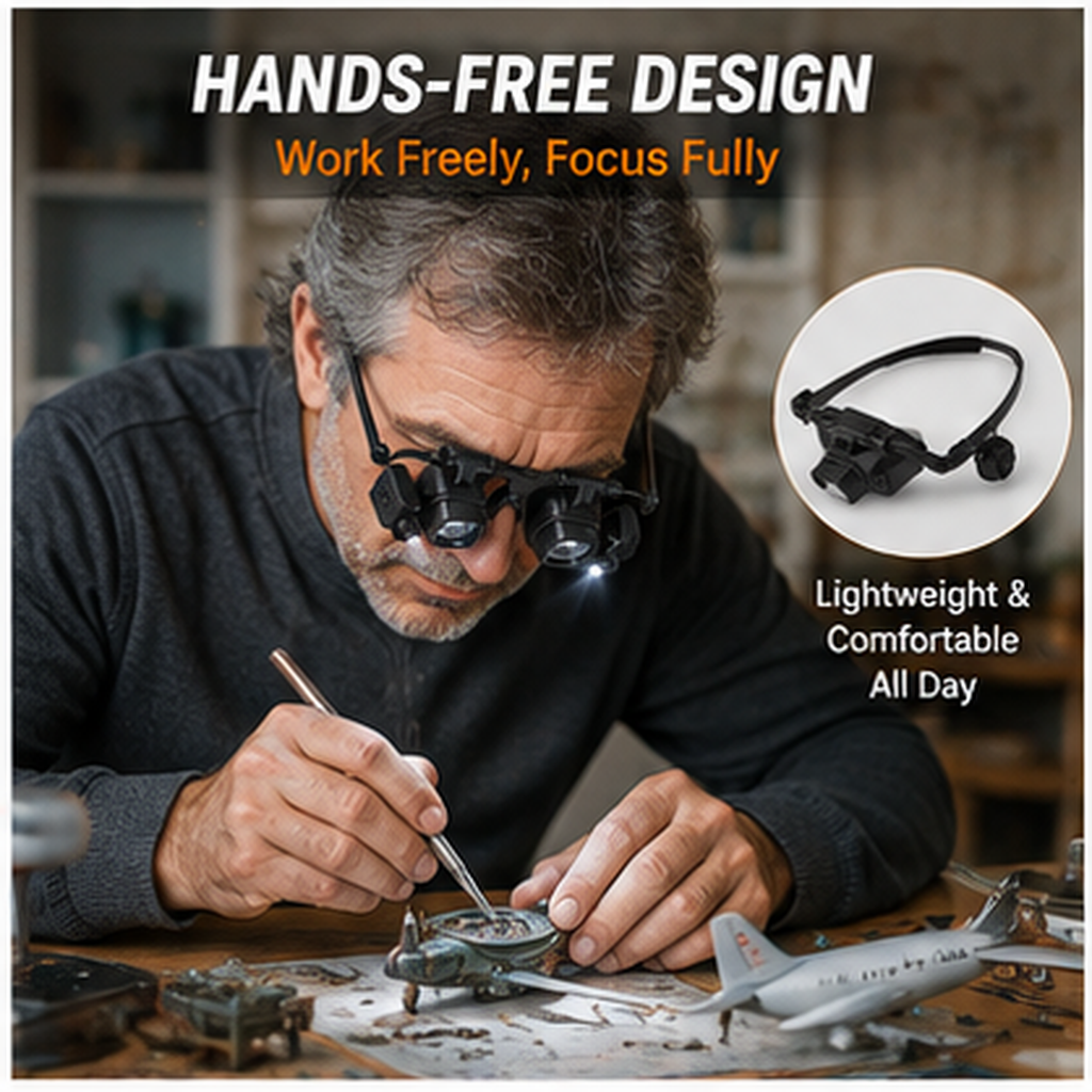 🔍 Head-Mounted LED Magnifying Glasses with Interchangeable Lenses