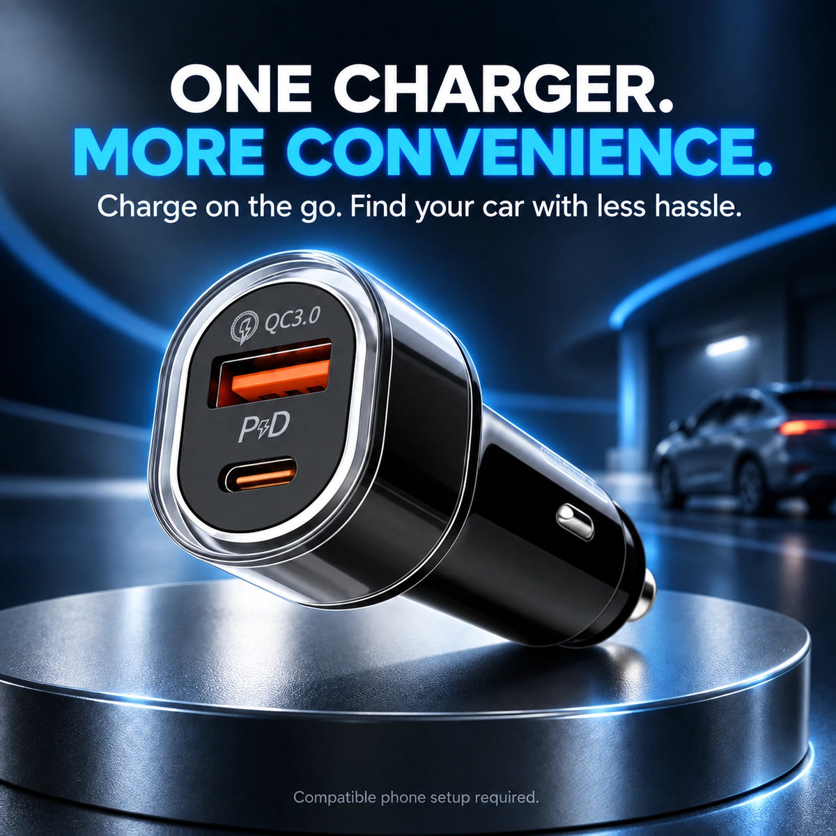 2-in-1 Car Charger & Vehicle Finder