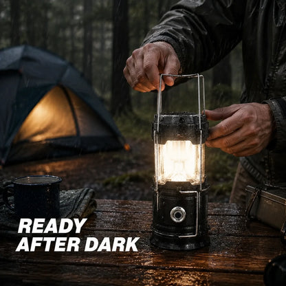 Collapsible Solar Rechargeable Camping Lantern with Magnetic Base & Hanging Hook