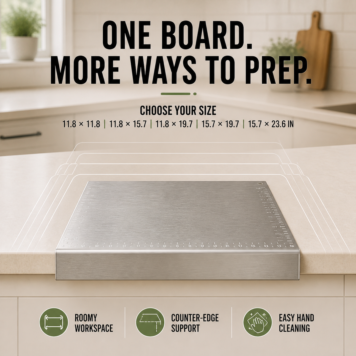 Stainless Steel Countertop Cutting & Pastry Board with Stabilizing Lip