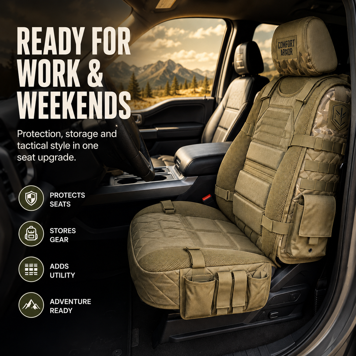 Heavy-Duty Tactical MOLLE Vehicle Seat Organizer – Rugged Multi-Pocket