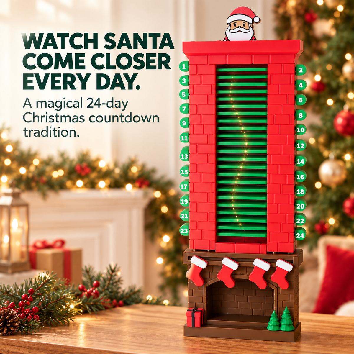 🎄 Wooden Santa Chimney Countdown Calendar & Gift