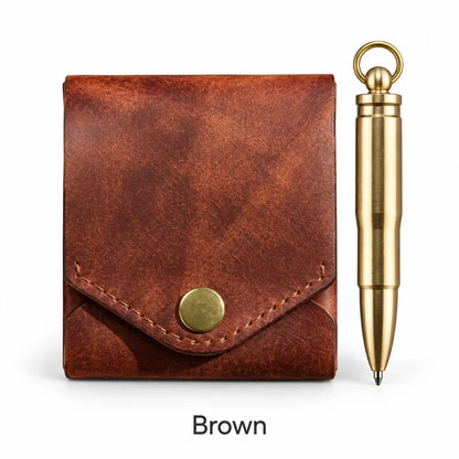 Vintage Leather Wallet with Pen Holder | Compact EDC |  Free A Pen