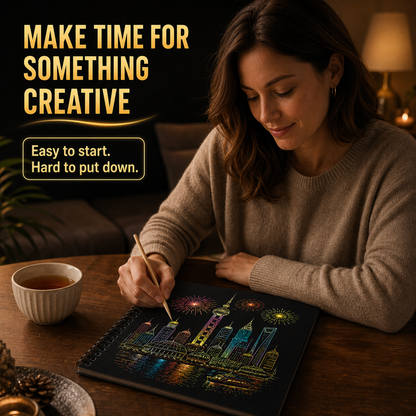 Colorful City Series Scratch Art Book for Adults Foil Engraving Scratch Painting