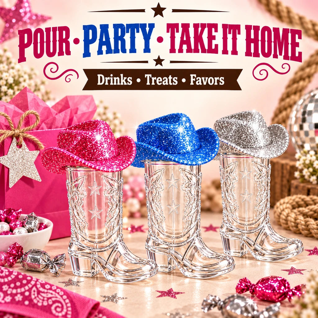 Mini Cowboy Boot Shot Cups with Decorative Hats