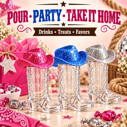 Mini Cowboy Boot Shot Cups with Decorative Hats