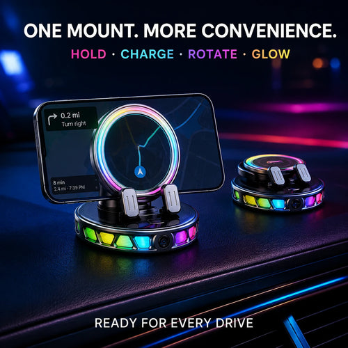 Wireless Car Mount Charger with RGB Light, Auto-Clamping