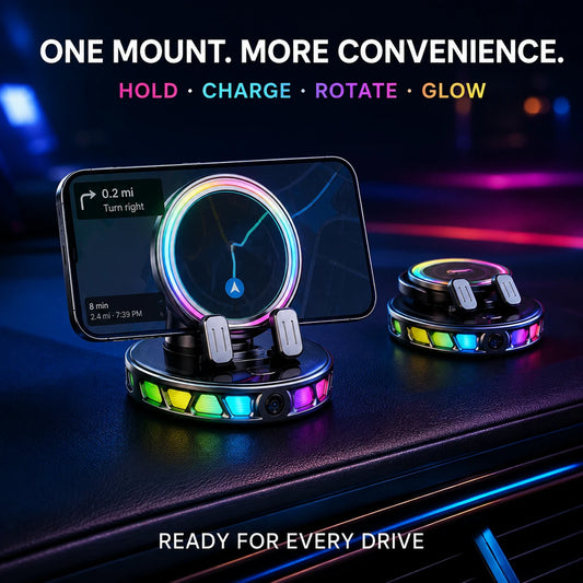Wireless Car Mount Charger with RGB Light, Auto-Clamping