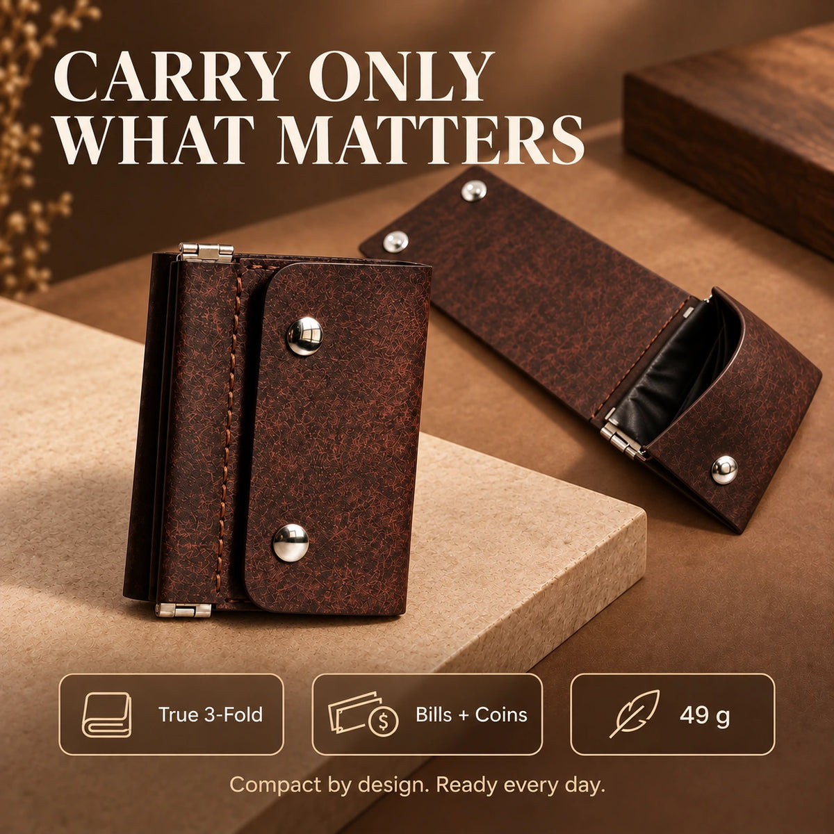 Vintage Compact Trifold Wallet with Quick-Access Coin Pocket