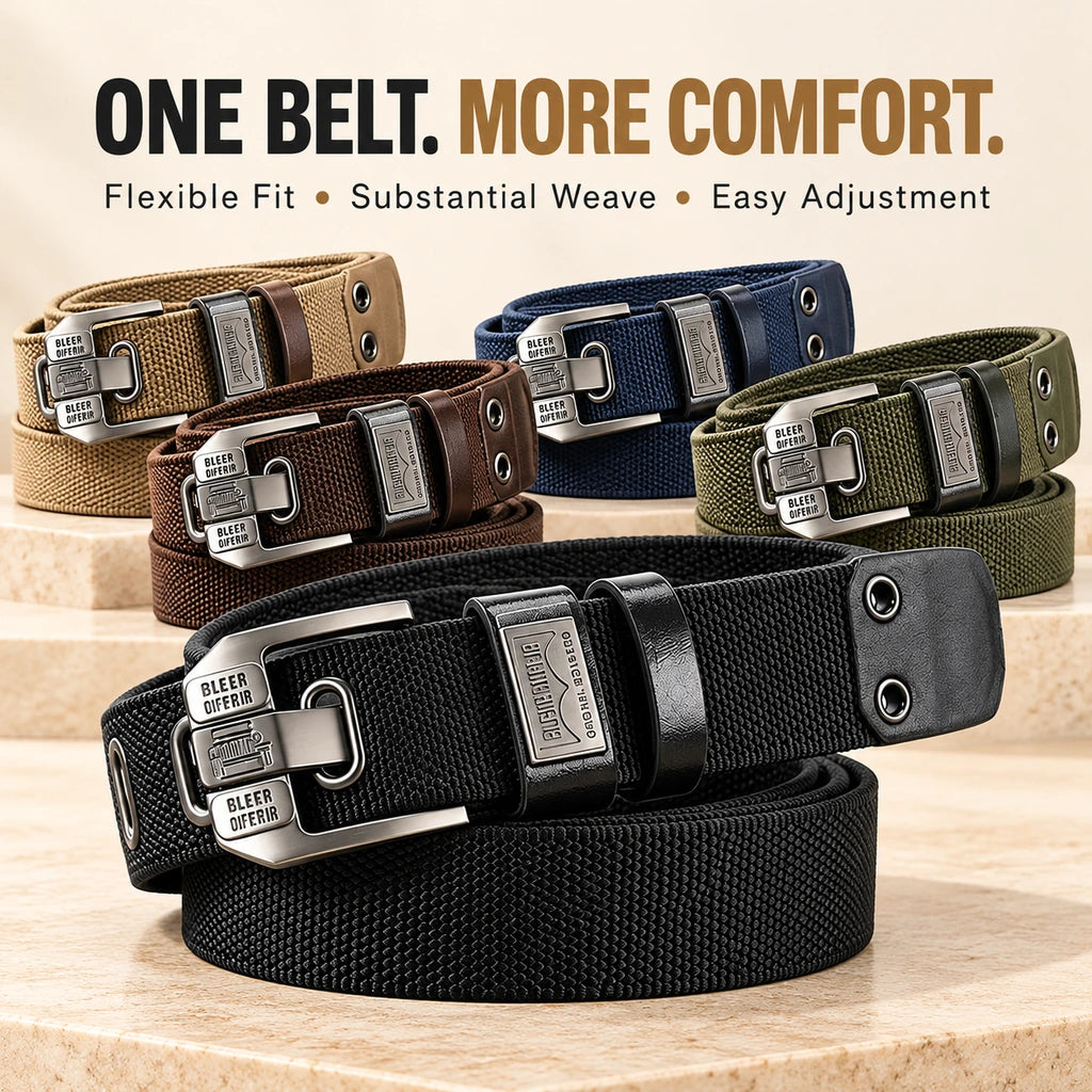 Holeless Stretch Belt with Square Metal Buckle