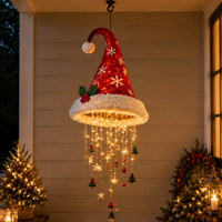 🎄 Lighted Christmas Hanging Chandelier – Tree & Santa Hat Holiday Décor