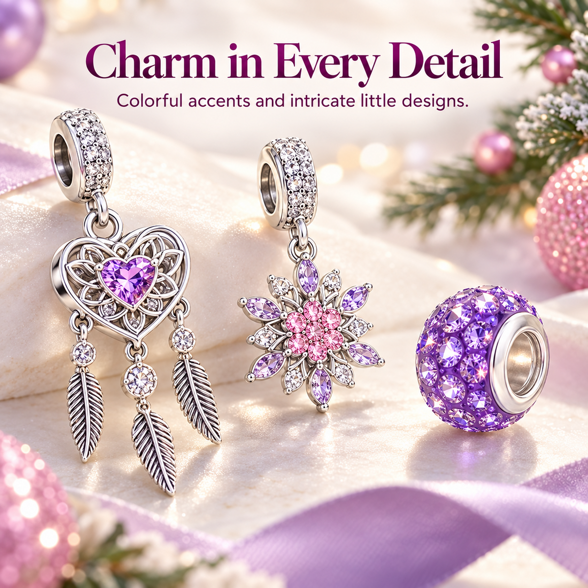 🎄 Christmas Advent Calendar 24 Days DIY Charm Bracelet & Necklace Making Kit, Purple Pink Crystal Beads Jewelry Set, Christmas Gift for Girls