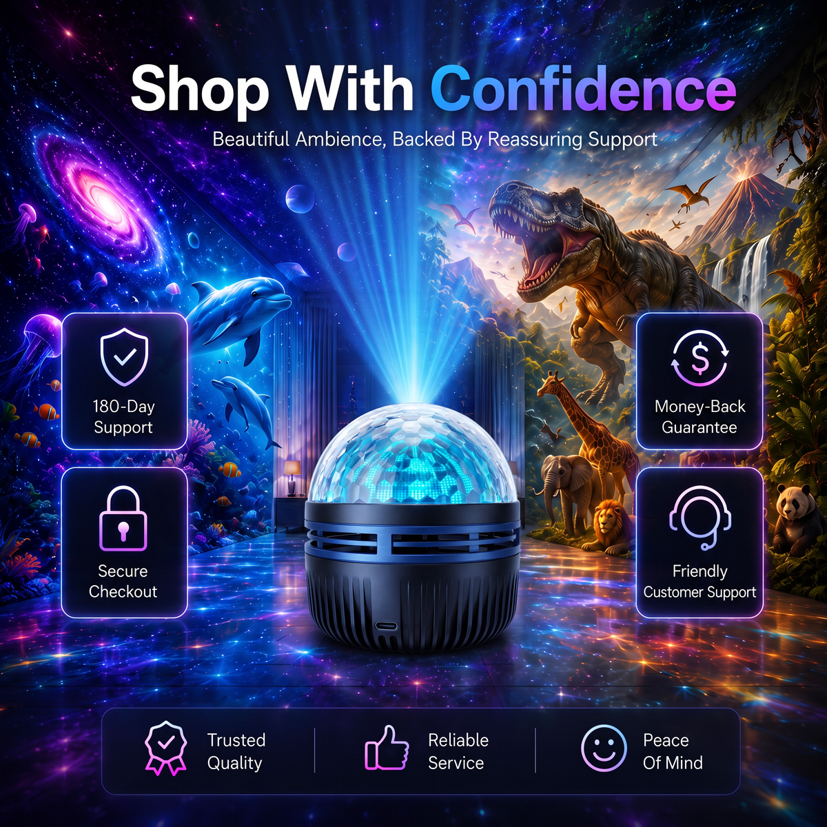 🎁🦖360° Smart Holographic Starry Sky Projector (HD Smart Dynamic 5D)