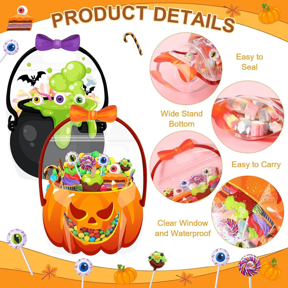 🍬 Halloween Candy Bags with Handles | Durable Clear Goodie Bags for Trick-or-Treating 🎃