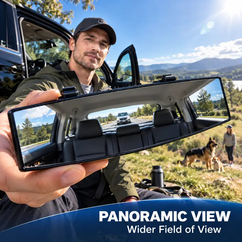 🚗 Wide Angle Rear View Mirror – 12' Anti-Glare Panoramic Clip-On Car Mirror