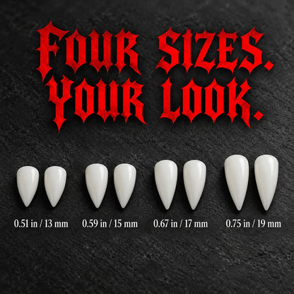 🦇 Your Vampire Look: 4-Size Ivory Fangs Kit & Coffin Box