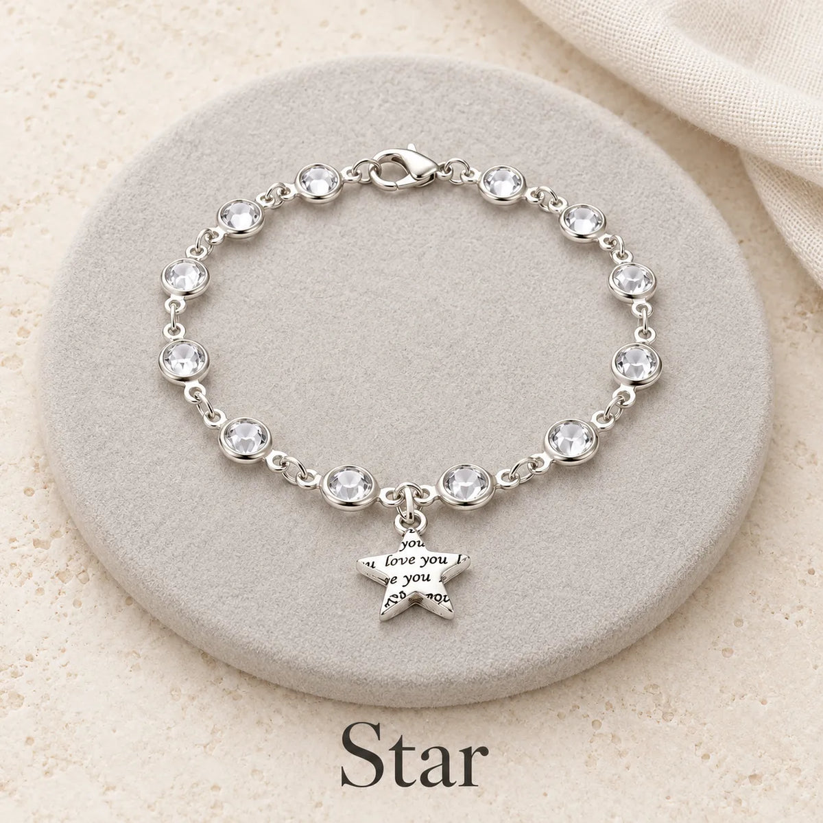 ✨ Sparkling Charm Chain with Faceted Stones – Silver-Tone Bow, Star & Cross Styles 🎁