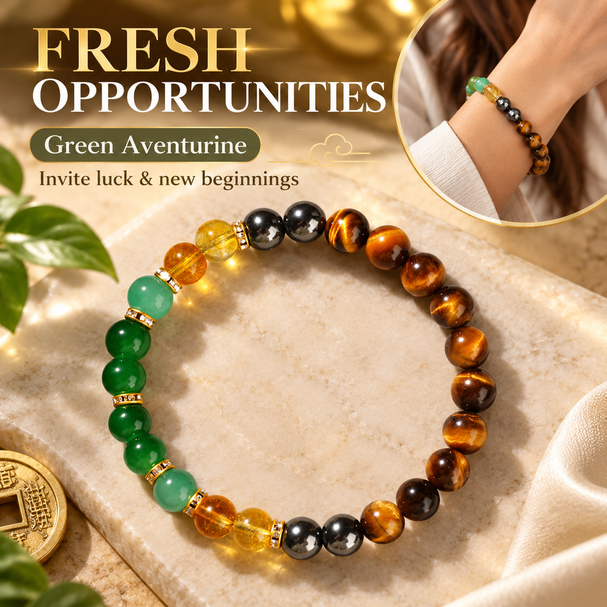 Natural Crystal Wealth & Good Luck Beaded Bracelet 💰