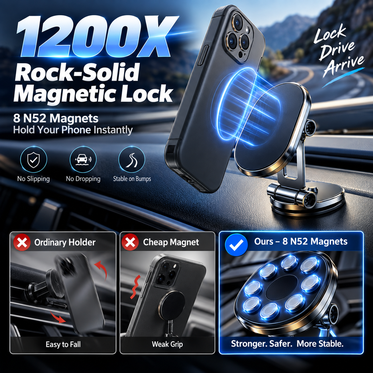 Heavy-Duty 360° Rotatable Magnetic Car Phone Mount for All Smartphones 🔥🚘