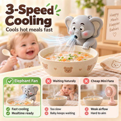 Cute Cartoon Baby Food Cooling Fan & Bowl-Edge Air Blower 🐘🍲